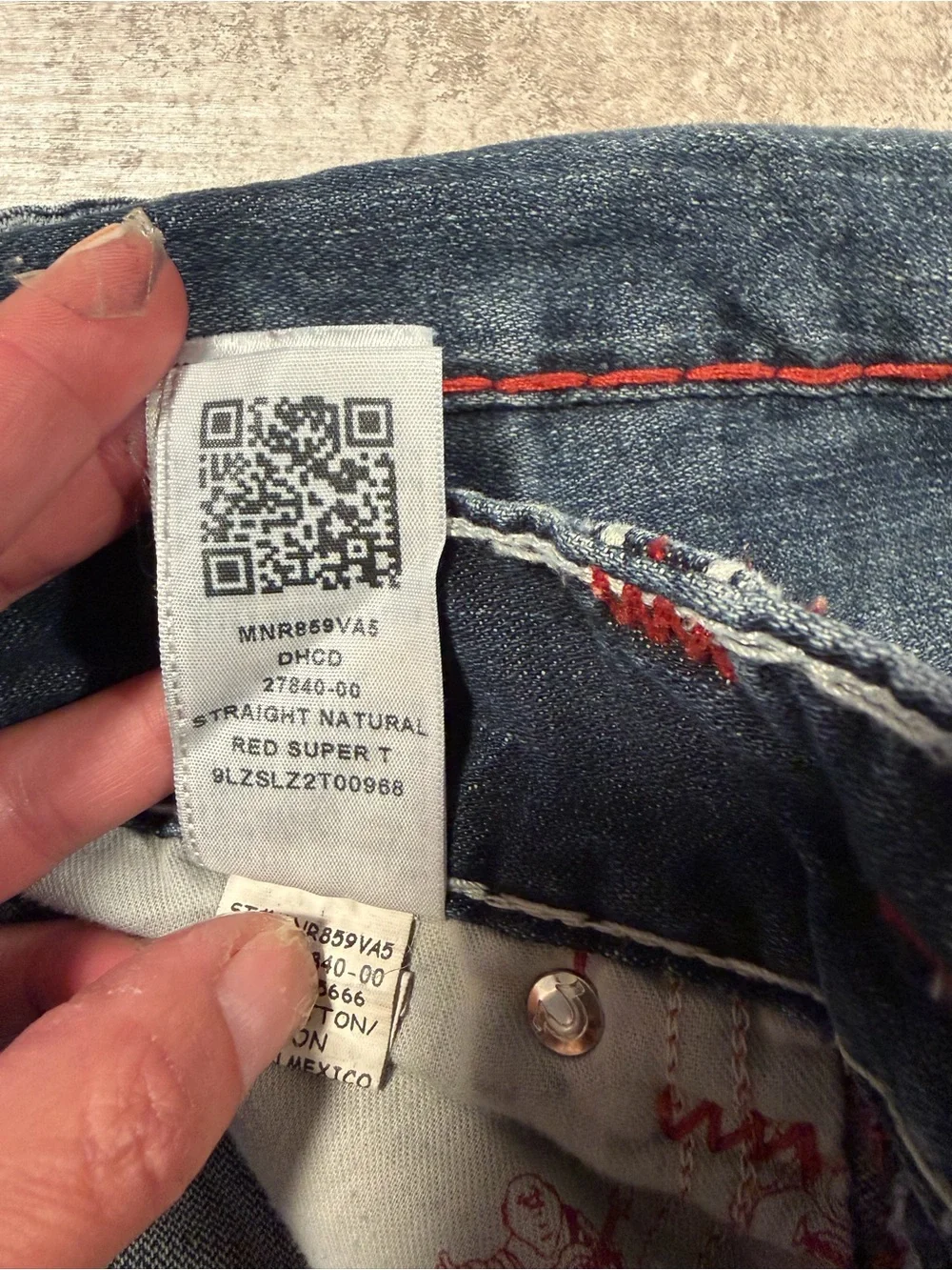 True Religion Men’s Medium Blue Straight Leg Jeans with Red Stitching